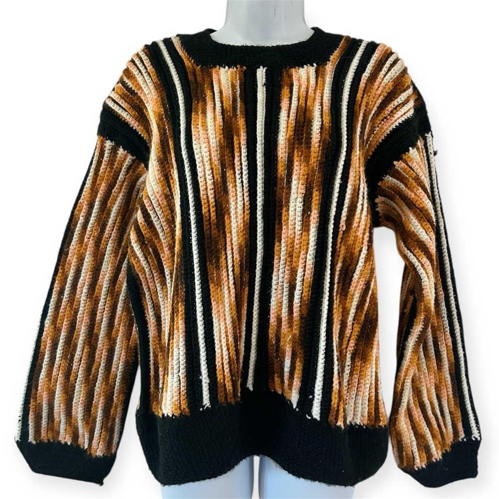 Handmade Vintage Crochet Chunky 3D Knit Coogi Style Sweater L Cosby Biggie